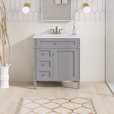 30'' Freestanding Single Sink Bathroom Vanity with Ceramic Top