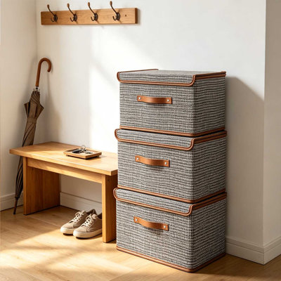 Ensemble de 3 bacs de rangement, paniers de rangement, 3 cubes pliables avec couvercles, organisateur de bacs en tissu, boîtes pliantes pour chambre de bébé, garde-robe, chambre à coucher, maison