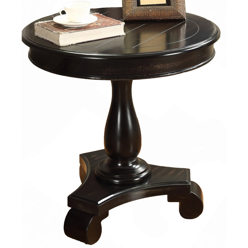 Round Wood Pedestal Side Table, Black