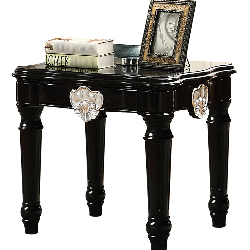 Table de bout noire avec base carrée et bois de peuplier