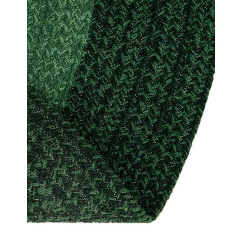  Ombre Hand Braided Wool Rug, Green, Round 3'1"