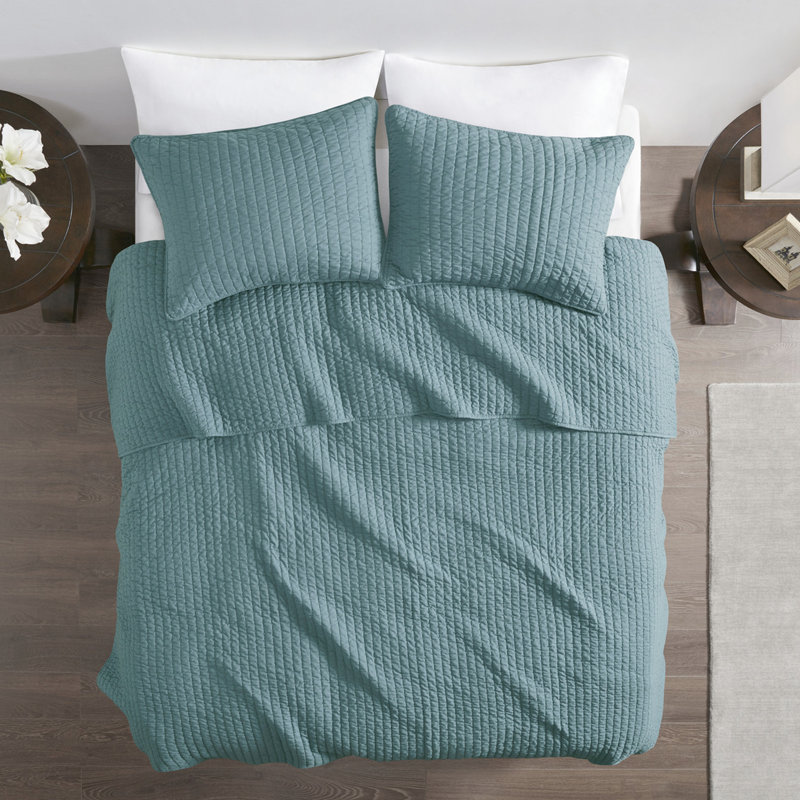 Courtepointe réversible très grand / très grand bleu sarcelle - microfibre, literie de maison rembourrée en coton 3 pièces réversible, microfibre avec tentation