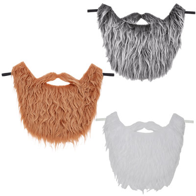 3 Pack Polyester Fake Beard Set, Costume Role Play Beards with Elastic Band, Brown Gray White, Full Beard and Mustache