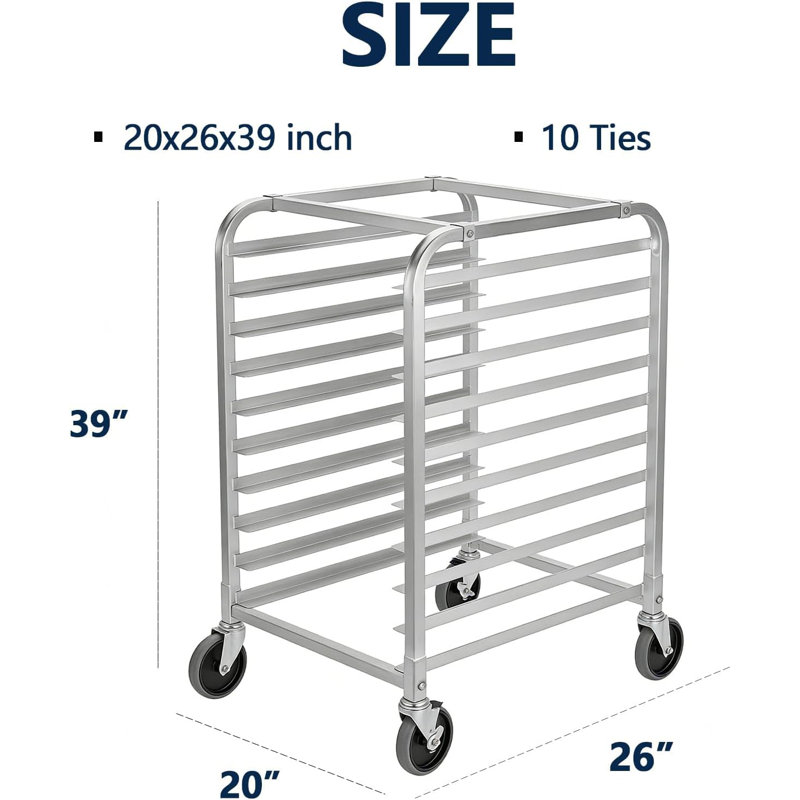 Aluminum Bun Pan Rack with Lockable Casters, Large Capacity Commercial Mobile Bakery Cooling Rack Trolley for Kitchen Restaurant
