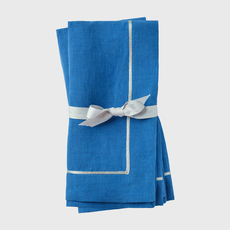 Silver trim dinner napkins, Bright Blue