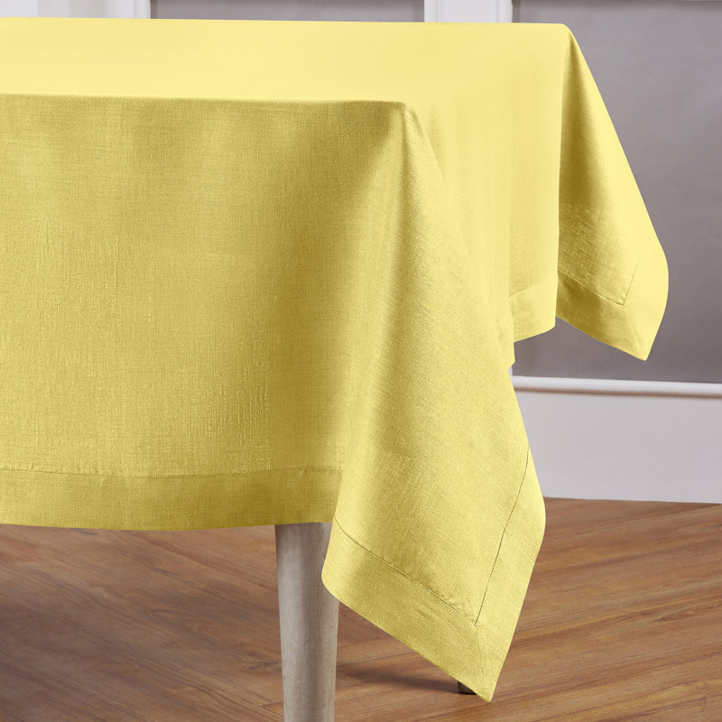 100% Pure Linen Tablecloth - Fete, 90" L x 60" W, Sunshine Yellow