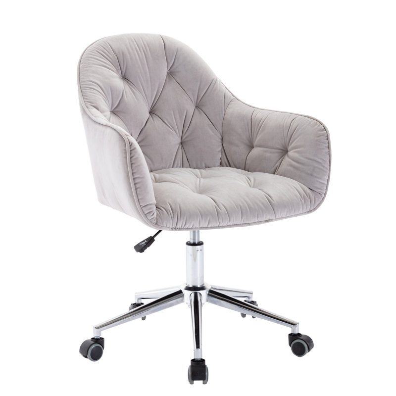 Liwia Velvet Upholstered Swivel & Adjustable-Height Task Chair with Chrome Metal Base, Gray