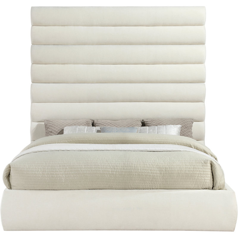 Lit en tissu Adam, Crème, Très grand lit, Chenille Fabric