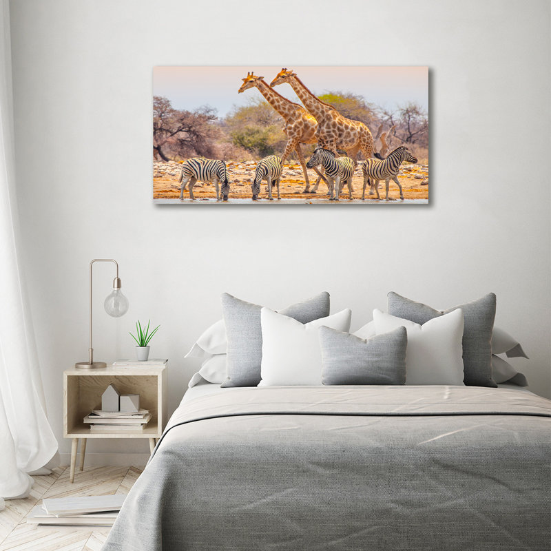 Giraffes And Zebras - No Frame Print on Canvas
