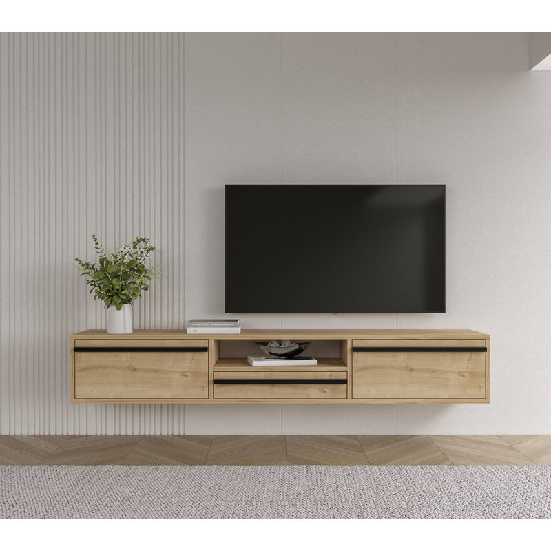 Meuble audio-vidéo mural flottant moderne et minimaliste 71 po Hawana, Chêne