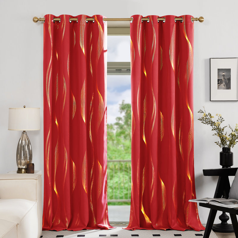 Geometric Blackout Thermal Curtain Pair, 52" W x 108" L, True Red