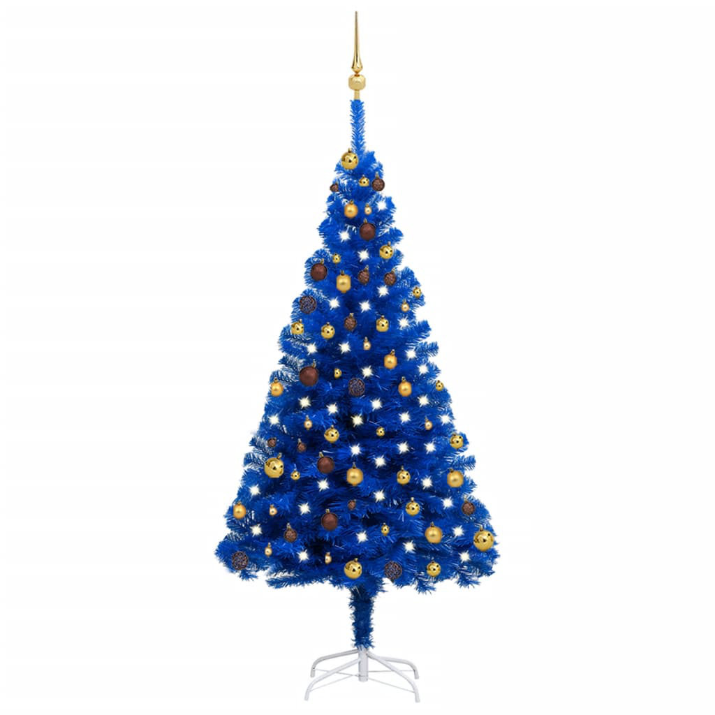 Künstlicher Weihnachtsbaum 180 cm Schwarz mit LED-Leuchten in Kaltweiß, Weihnachtsbaumkugeln und Ständer