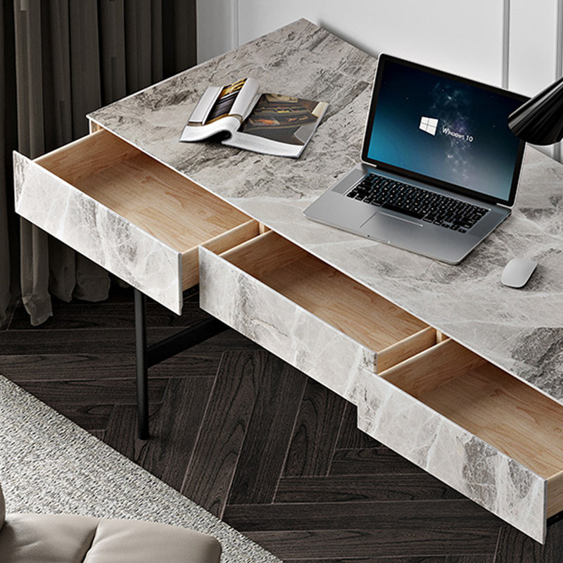 Bureau d'écriture gris clair et blanc clair, H 29,92 po x l 70,86 po x P 23,62 po