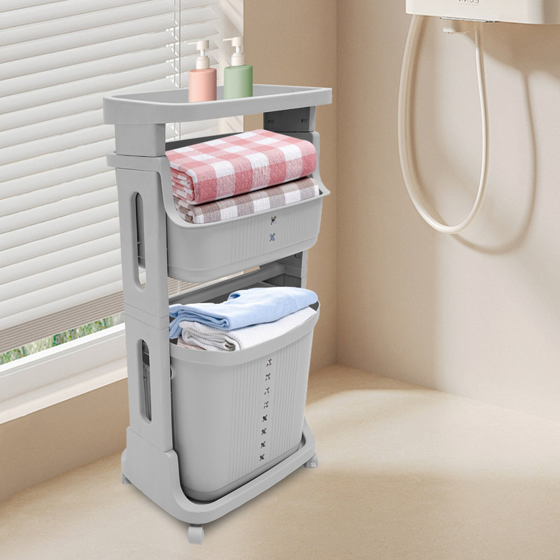 Plastic Rolling Laundry Basket with Handles, Gray