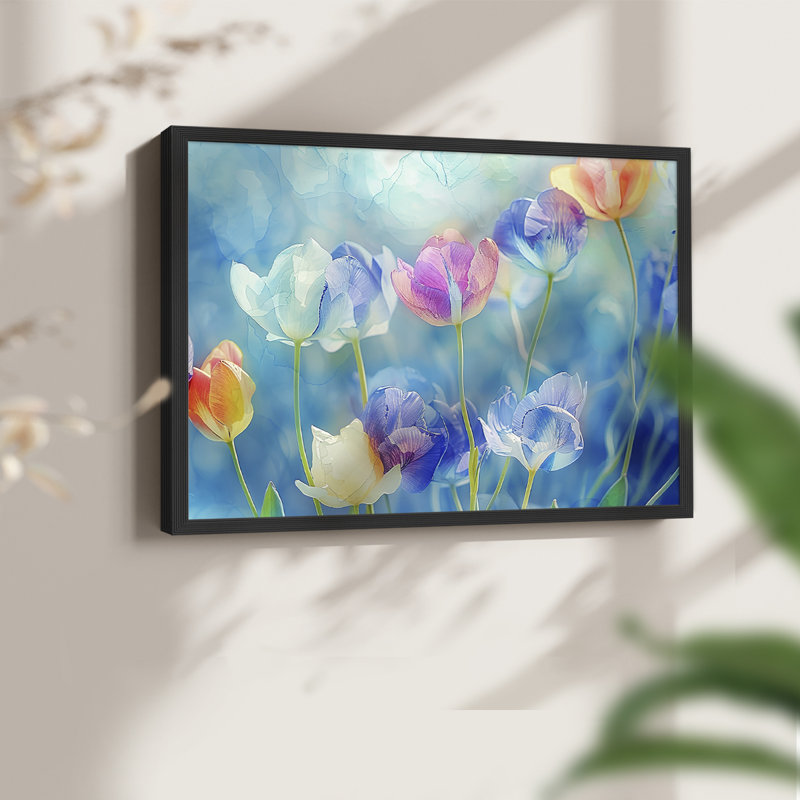 Série florale - LXVII - Impression encadrée - Restickable, H 22 po x l 28 po, Noir, noir, noir, noir