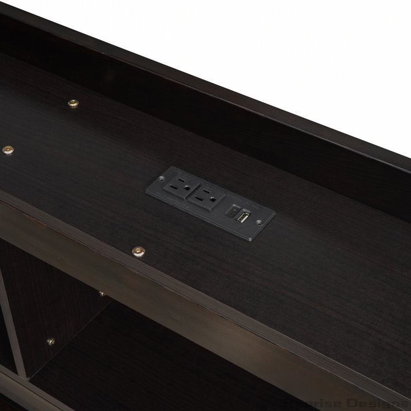 L-shaped Bookcases Bed with Power Outlets, USB Charging Ports,Two Drawers, Full/Double, Espresso