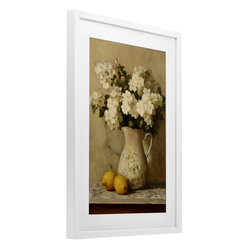 Cruche rétro d'hortensias, reproduction encadrée sous verre, design by Creative Studio, H 20 po x l 14 po, Cadre blanc côtier