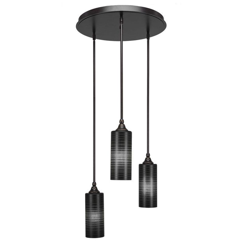 Luminaire suspendu suspendu à 3 lumières Shamar, H 14,25 po x l 18 po x P 18 po, Matrice noire, Granit foncé