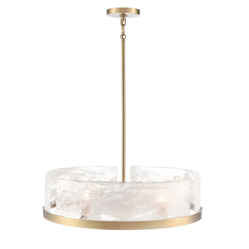 Kester - Finition laiton brossé - Abat-jour en verre albâtre blanc de style Murano, L 24,02 po, 6 lumières