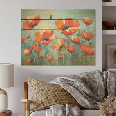Jade Joy Whispers Of Poppies - Poppies Wood Art On Natural Pine Wood