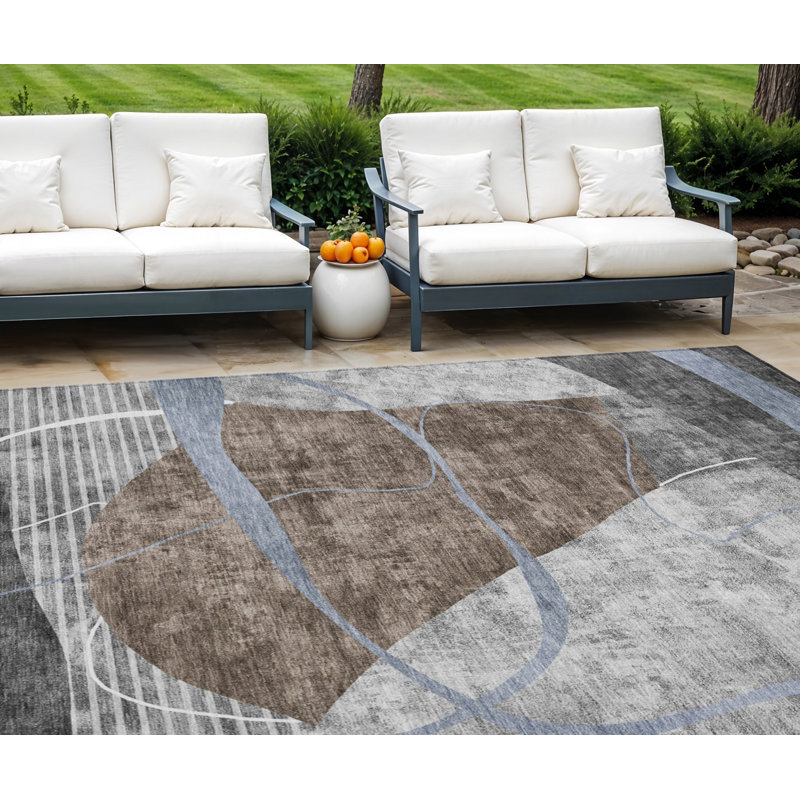 Tapis intérieur lavable abstrait gris et gris anthracite 9 pi x 12 pi