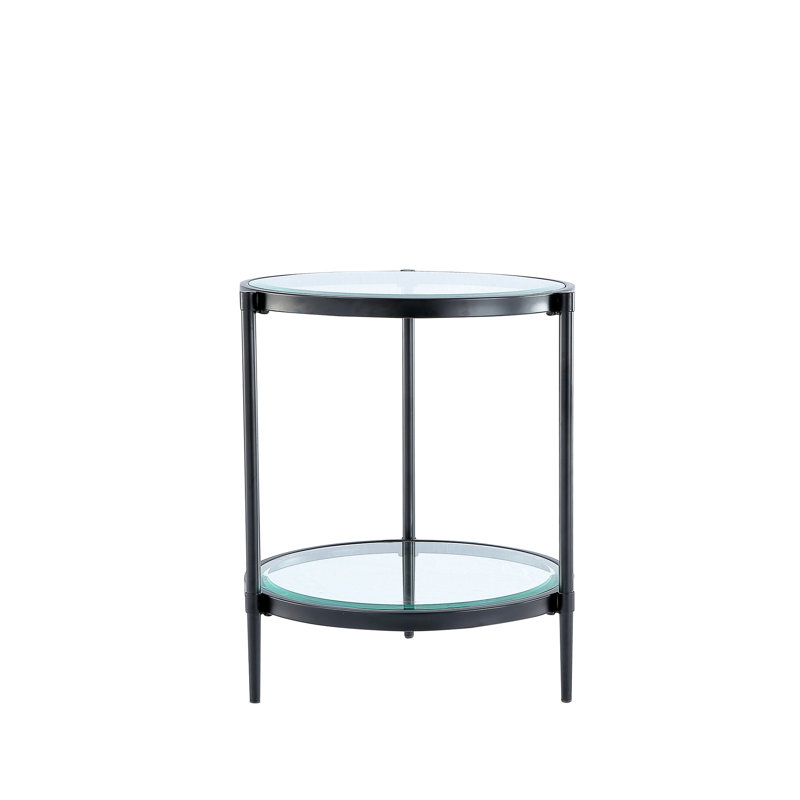 Table basse élégante et minimaliste, verre trempé transparent, cadre industriel noir mat, plateau et tablette en verre, chaleur / choc, capacité de charge en acier, élégance moderne, table à gratter et à surface facile