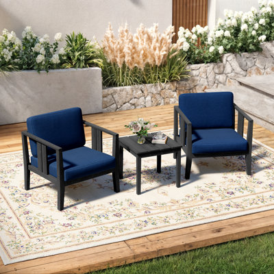 Junco Teak Outdoor Two-Person Patio Set With Cushions And Side Table