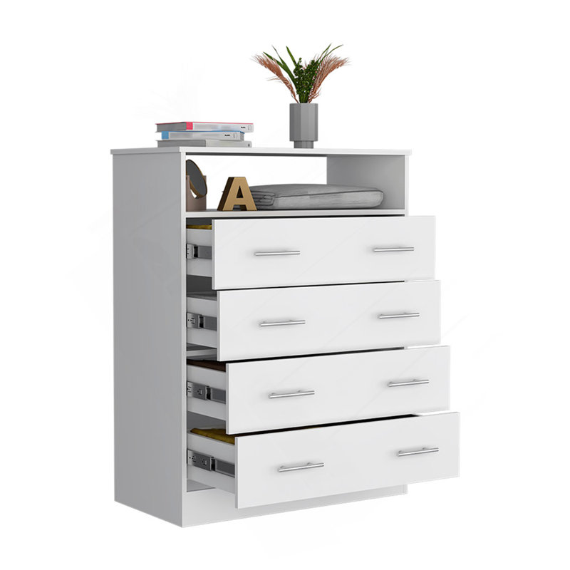 Commode 4 tiroirs Pérou, plateau supérieur, 1 tablette ouverte - blanc, Blanc