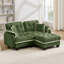Canapé en forme de L en chenille avec 4 coussins, repose-pieds mobile et garniture capitonnée matelassée de conception ergonomique, canapé à assise profonde facile à assembler pour le salon, le bureau, un appartement, vert-133931566-133931569