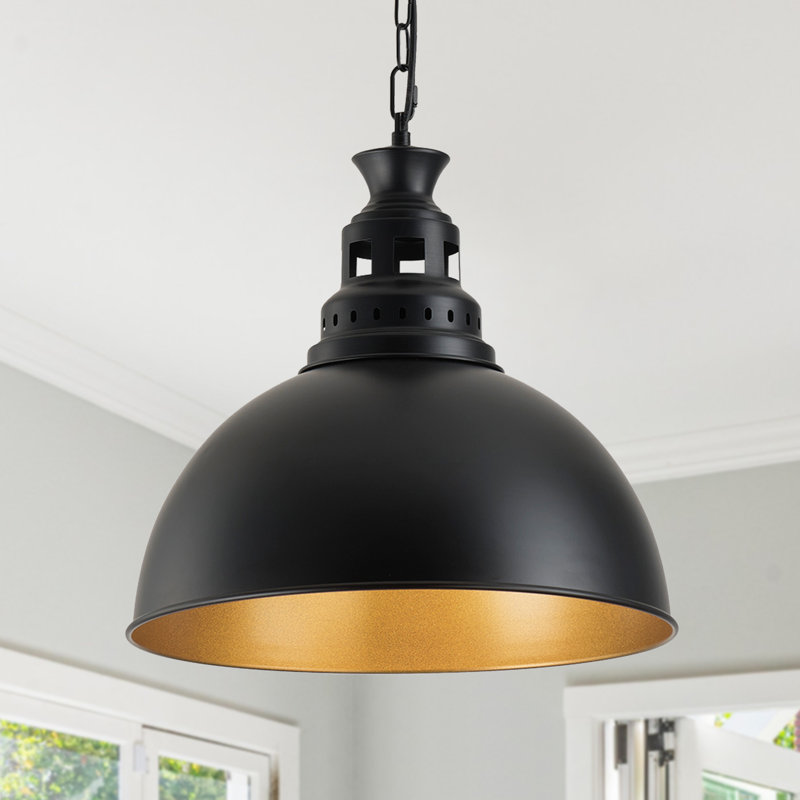 Luminaire suspendu simple en forme de dôme noir mat à 1 lumière de 16 pouces pour vestibule de ferme Dunellen