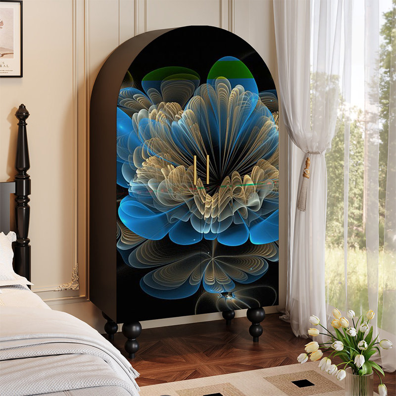 Armoire française rétro en bois massif à motif floral