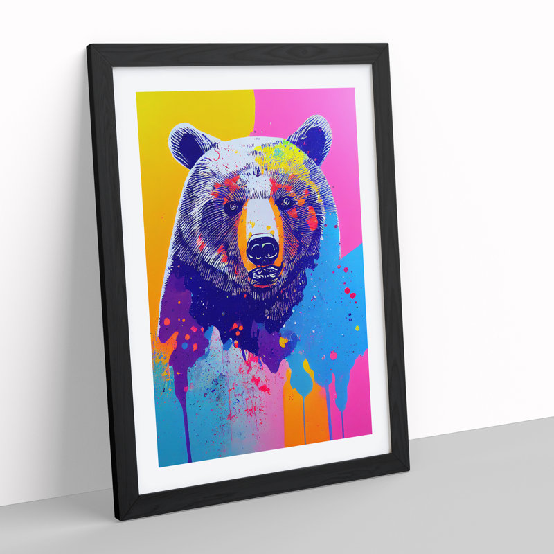 Colourful Bear No.1 - Single Picture Frame Print, Black Framed, 64cm H x 46cm W x 2cm D