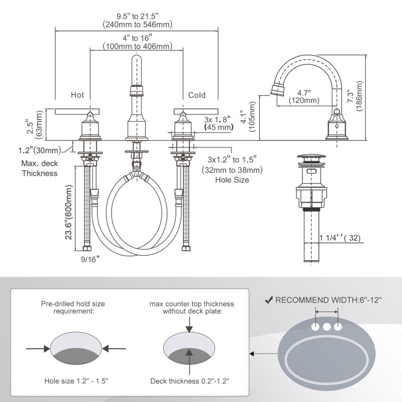 2-handle Bathroom Faucet with Drain Assembly, Gold