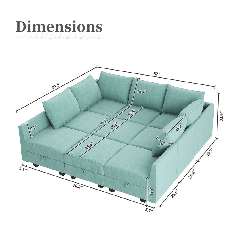 Canapé modulaire avec repose-pieds Larchmere, Mélange de polyester bleu