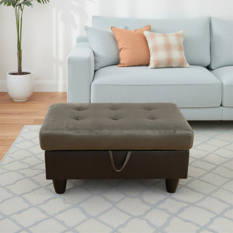 Darryn 35" Wide Upholstered Storage Ottoman, Taupe Cotton Blend