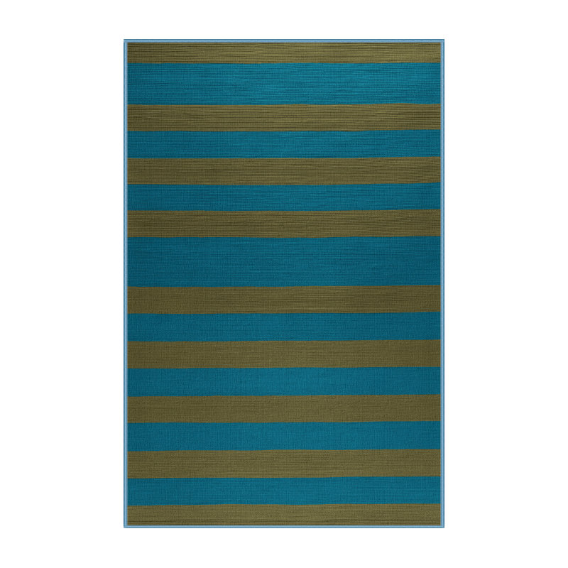 Tapis bleu à rayures horizontales lavable à la machine, Rectangle 7 pi x 10 pi