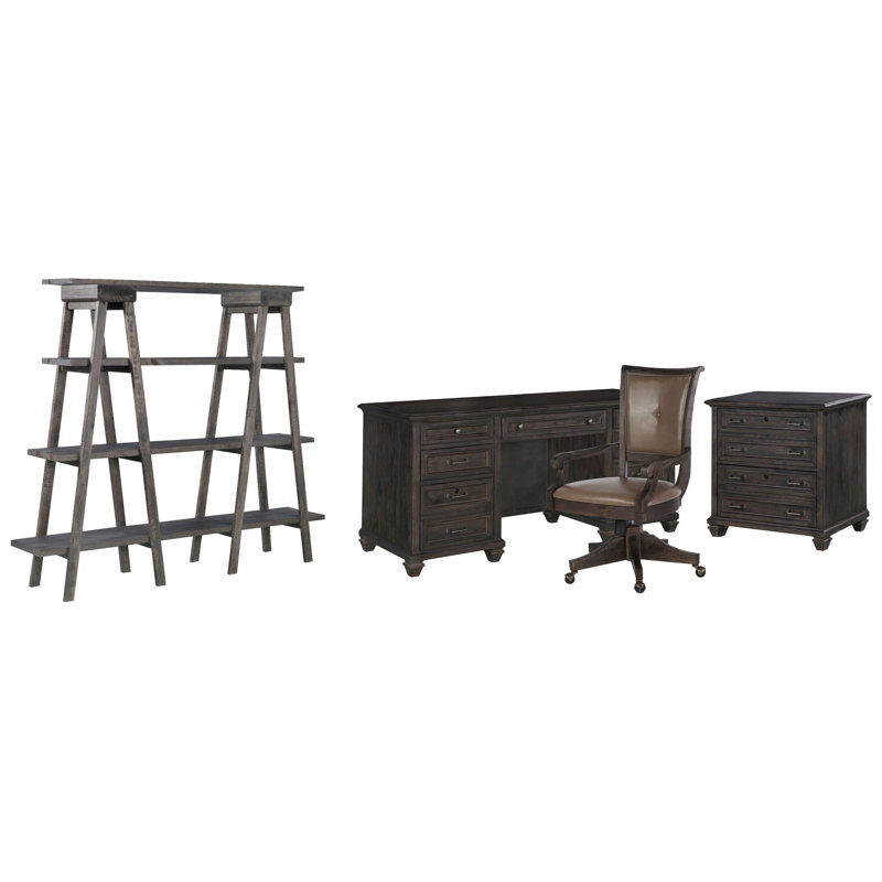 Credenza With Chair, Weathered Charcoal, 2 Pieces: Desk, Chair