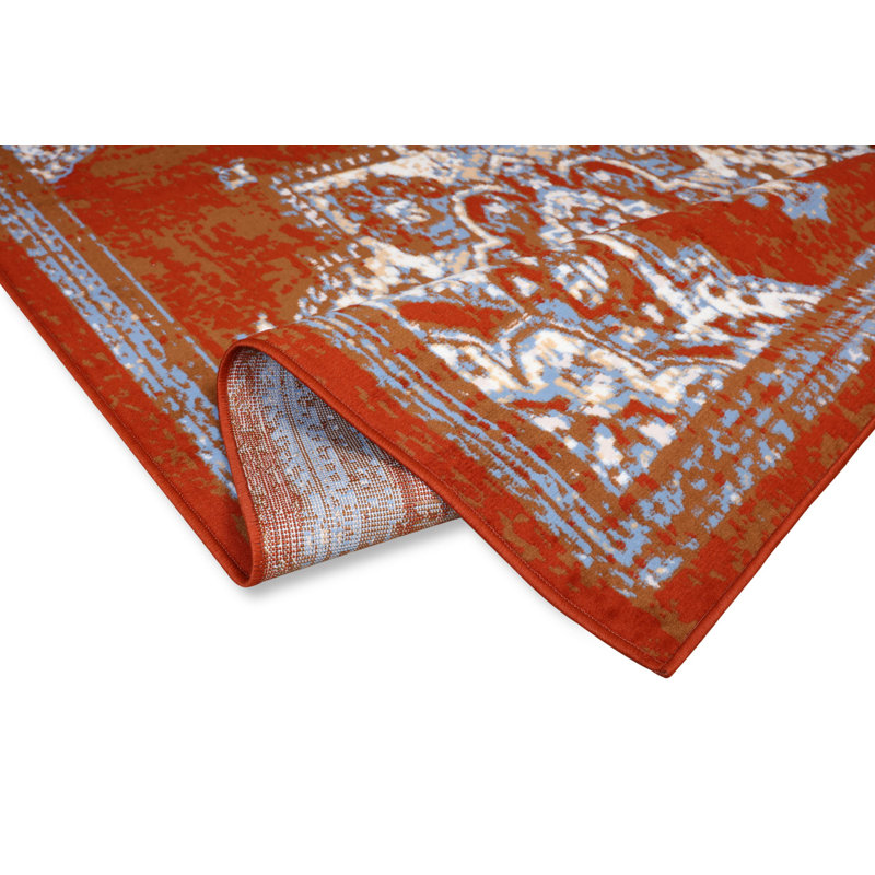 Tapis oriental rouge / bleu clair, Rectangle 7 pi 8 po x 11 pi