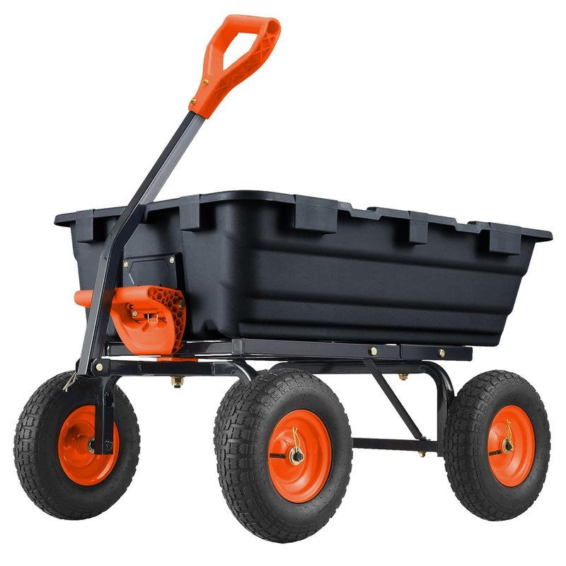 800LBS Heavy Duty Garden Dump Cart - Utility Wagon with 10" Pneumatic Tires, 180° Adjustable Handle & Quick Dump Feature for Hauling Soil, Plants, Wood, Gardening Tools
