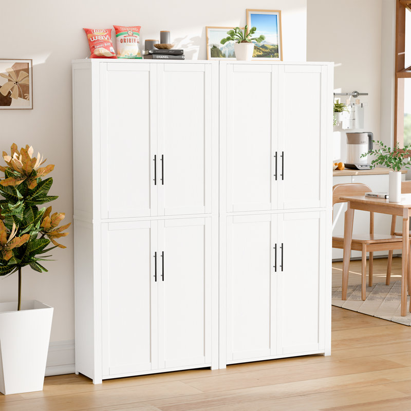 67″ H Freestanding Accent Storage Cabinet with Adjustable Shelves Tall Kitchen Pantry for Living Room Entryway, White, 2
