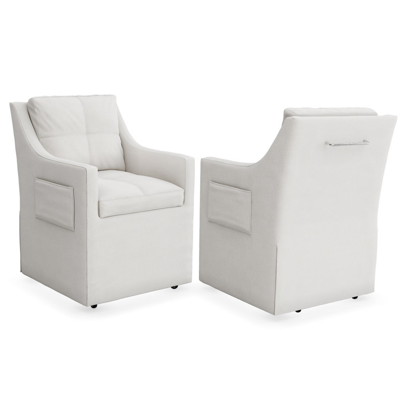 Ensemble de 2 chaises de salle à manger luxueuses avec fauteuil rembourré blanc avec poche latérale et roulettes