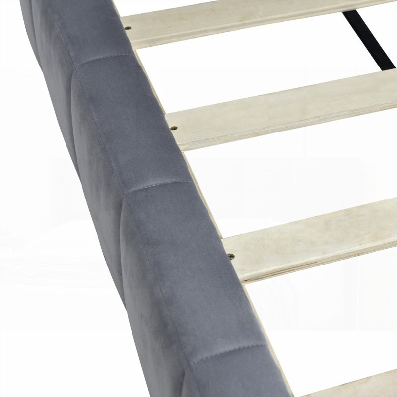 Structure de lit de jour / canapé-lit double rembourré - Velours gris avec support supplémentaire Aucun sommier tapissier requis