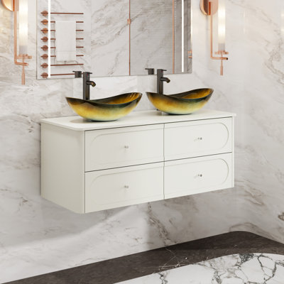 48" Wall Mounted Bathroom Vanity With Vessel Sinks,Faucets