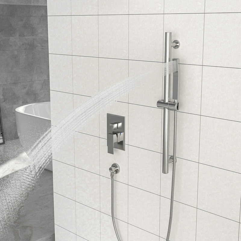 10 Inch Square Shower With Rough - In Valve, Adjustable Slide Bar, Rainfall Shower, Handheld Balanced Easy Installation, Brushed Nickel To Clean,