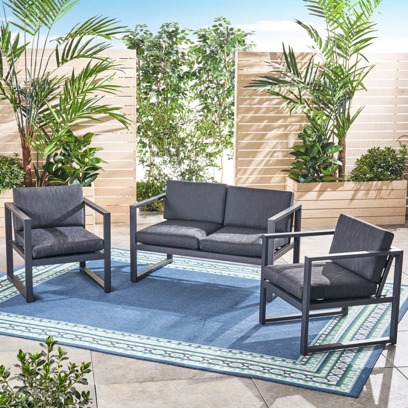 Rust Aluminum 3 Pc Chat , Dark Gray - Cushions For Sociable Patio & Backyard In A Stylish