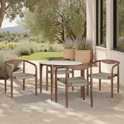 Cove 5-Piece Outdoor Dining Set In Brown Eucalyptus & Rope