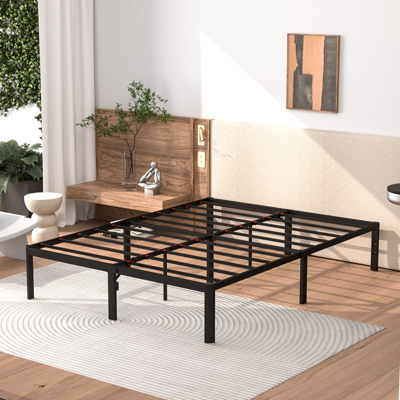 Pruneda Heavy Duty Metal Platform Rounded Edge Bed Frame with Steel Slats Easy Assembly, King
