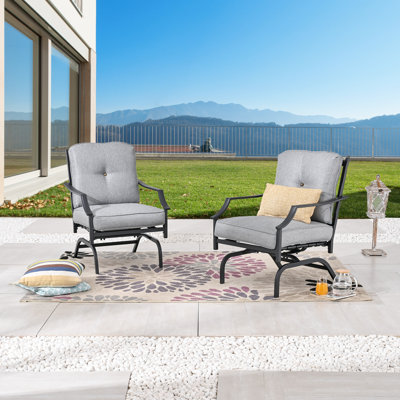Ensemble de chaises berçantes d'extérieur 2 pièces avec coussins gris