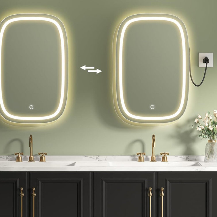 Medicine Cabinet with Mirror and Lights, Wall-Mounted Bathroom Wall Cabinet with Charging Station, 2 AC Outlets