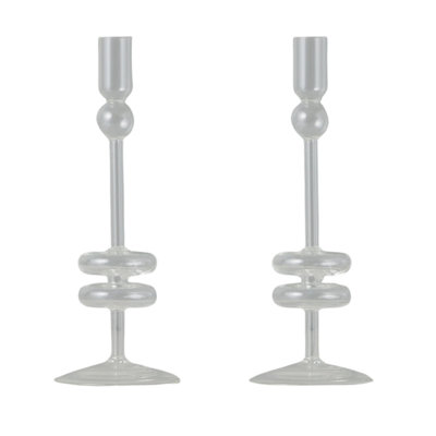Tabletop Glass Candlestick - Set of 2 - 10"H - Clear